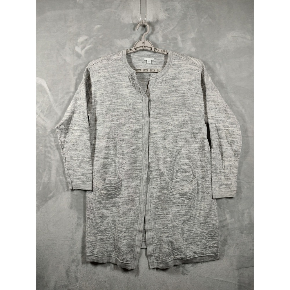 Pure Jill Womens Grey Space Dye Longline Cardigan Sweater Snap Front Pockets L
